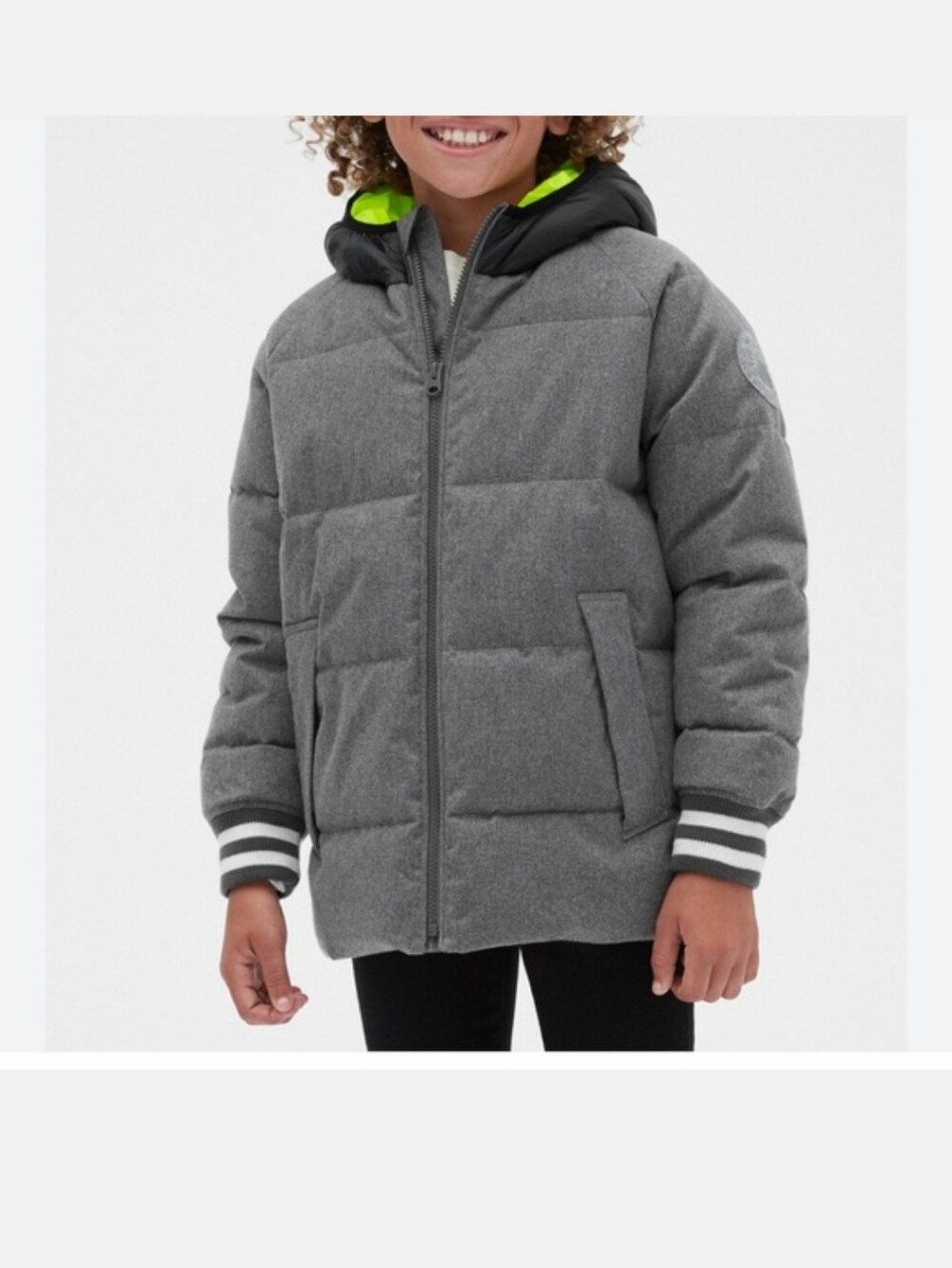 GAP Kids Heather Gray Jacket with Neon Lime Hood